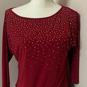 White House Black Market Blouse with Gold Studded Accents. Stretchy, ruched